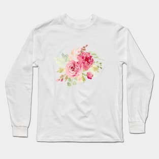 Whimsical red watercolor floral bouquets Long Sleeve T-Shirt